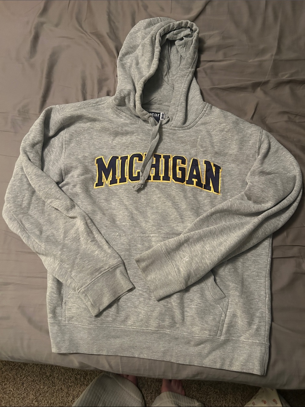 Gear For Sports Gray Michigan Hooded Sweatshirt with Navy and Yellow Logo